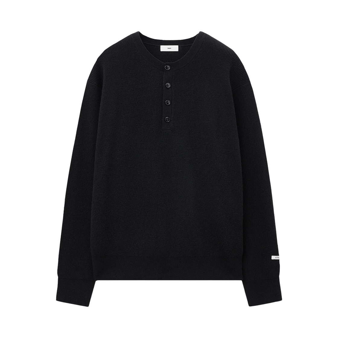 티엔지티 오버사이즈 립 헨리넥 니트 블랙