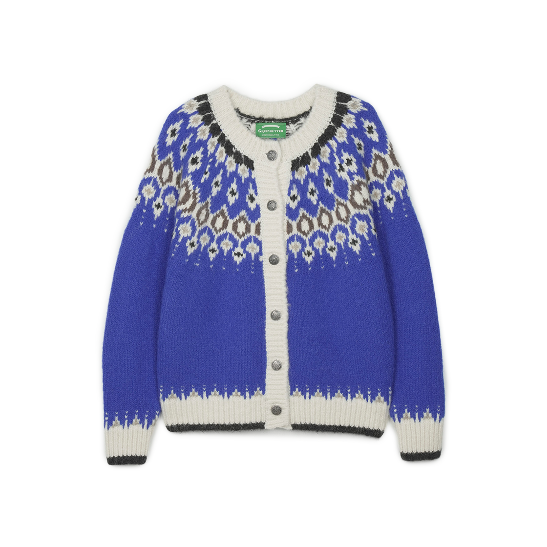 그린버터 알파카 노르딕 카디건 코발트