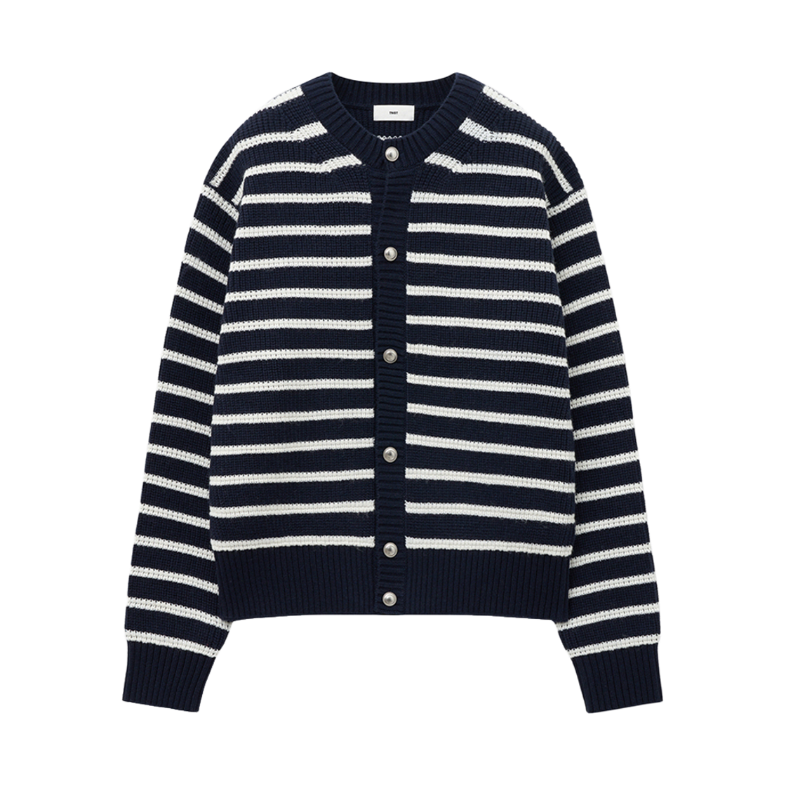 TNSW5F101N2 TNGT Chunky Wool Knit Cardigan Navy Stripe
