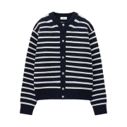 TNGT Chunky Wool Knit Cardigan Navy Stripe