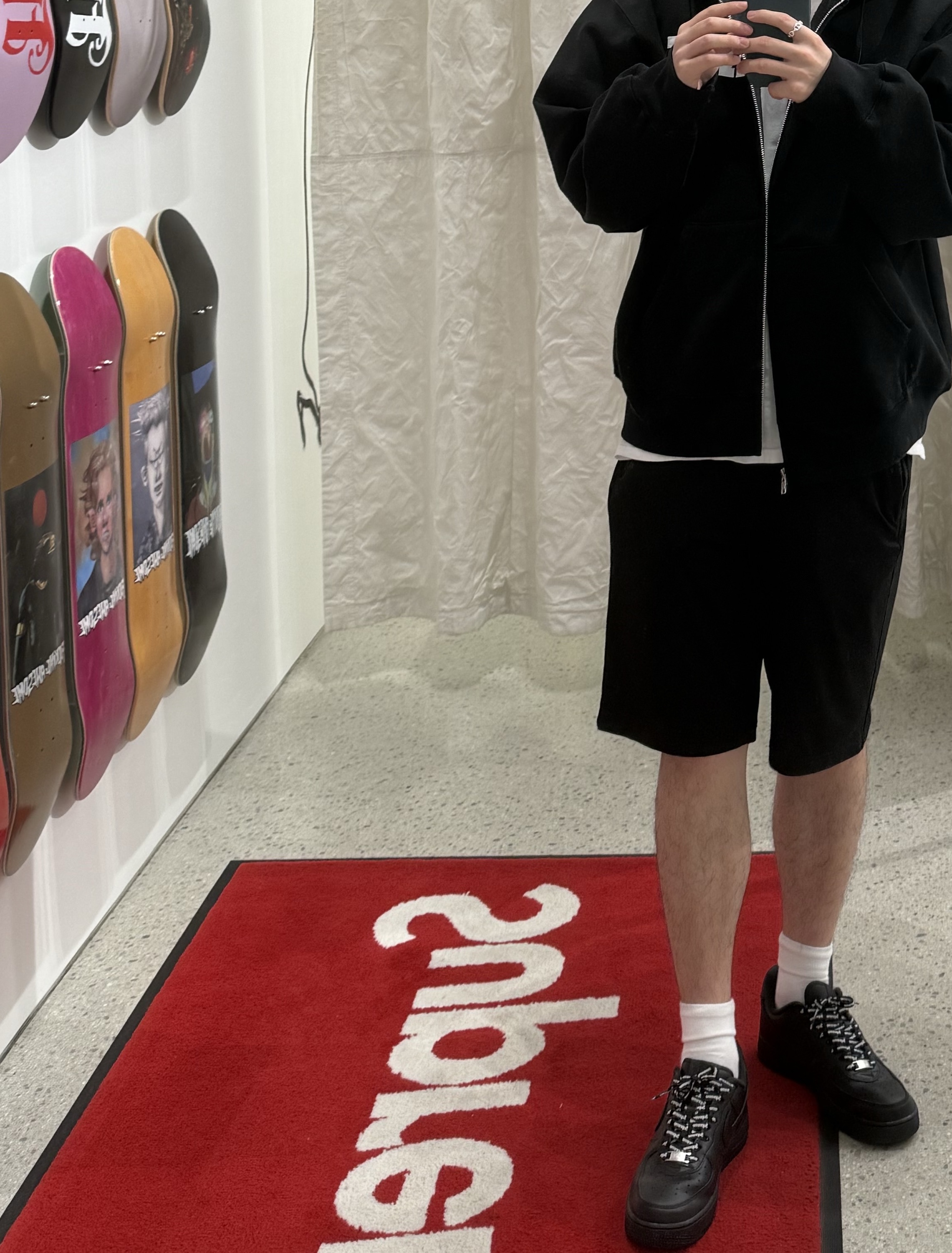 Supreme Collegiate Applique Zip Up Hooded Sweatshirt Black - 25FW, Nike x Supreme Air Force 1 Low Black 착용 스타일 - 2