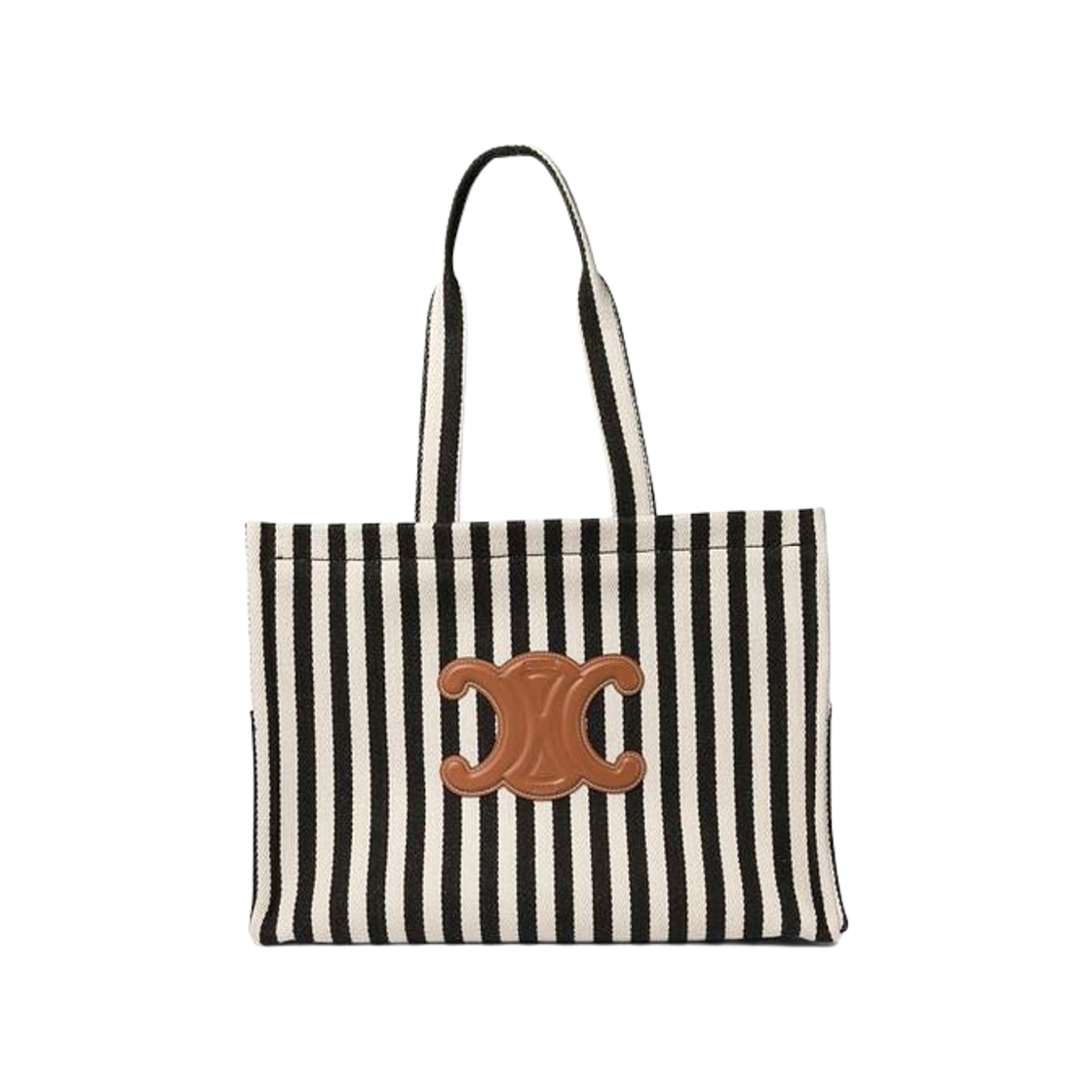 196762GBS-38AW Celine Large Cabas Thais in Striped Textile Calfskin Black White