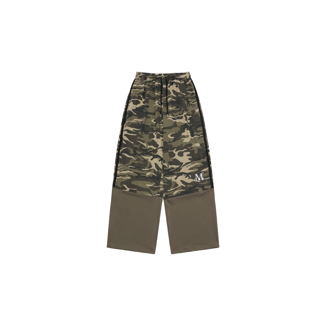 무센트 모브 셋업 메탈 로고 카모 배색 와이드 밴딩 팬츠 카키(MUCENT Move Set-Up Metal Logo Camo Wide Banding Pants Khaki)