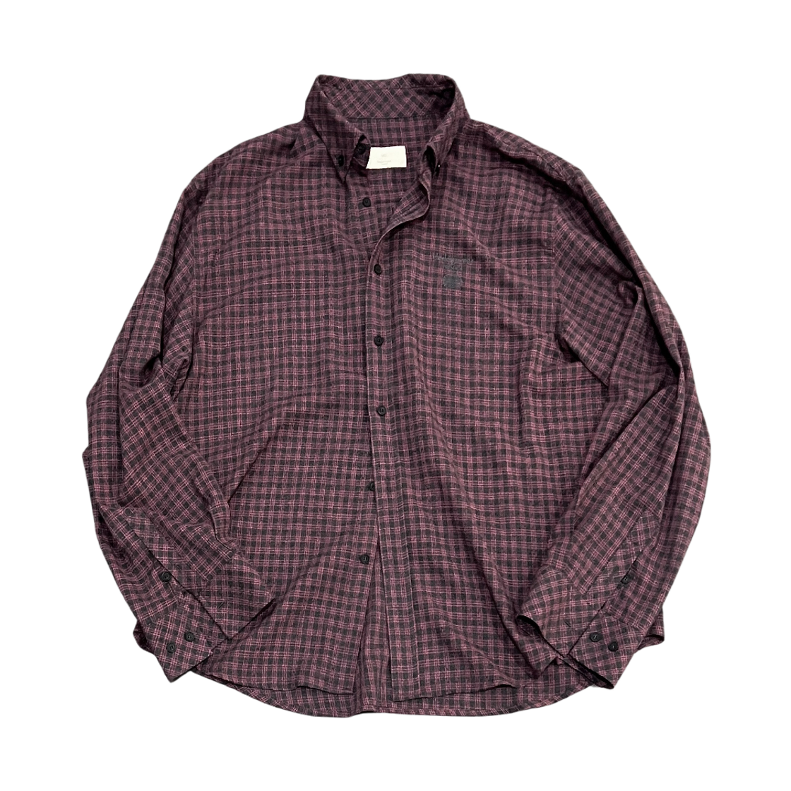 언더마이카 무.135 서클 로고 베이식 롱 슬리브 체크 셔츠 핑크 그레이(Undermycar MU.135 Circle Logo Basic Long Sleeve Check Shirts Pink Gray)