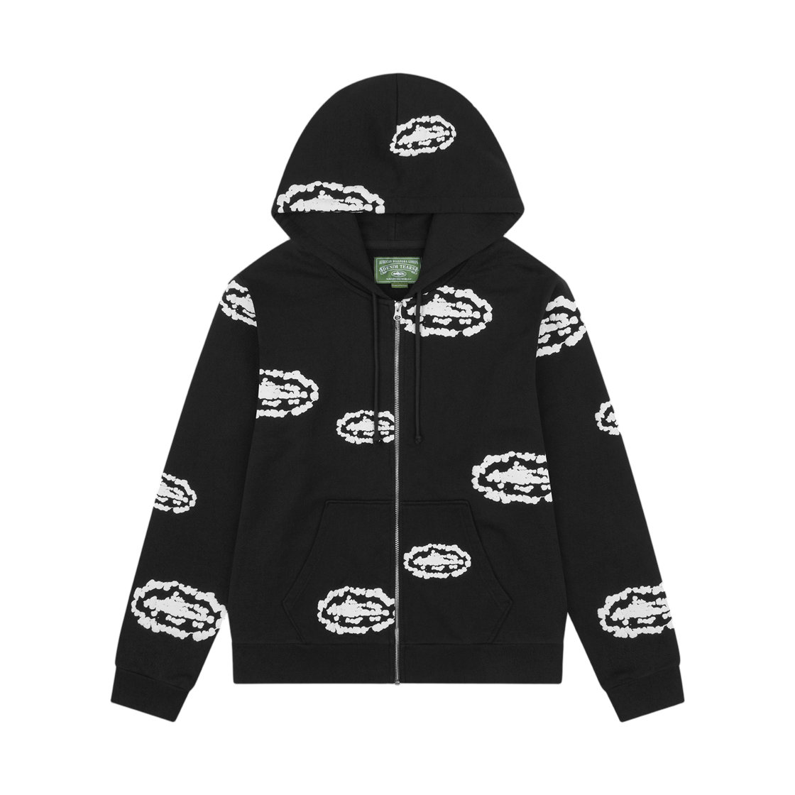 데님 티어스 x 코르테이즈 코튼 리쓰 집 후드 블랙(Denim Tears x Denim x Corteiz Cotton Wreath Zip Hoodie Black)