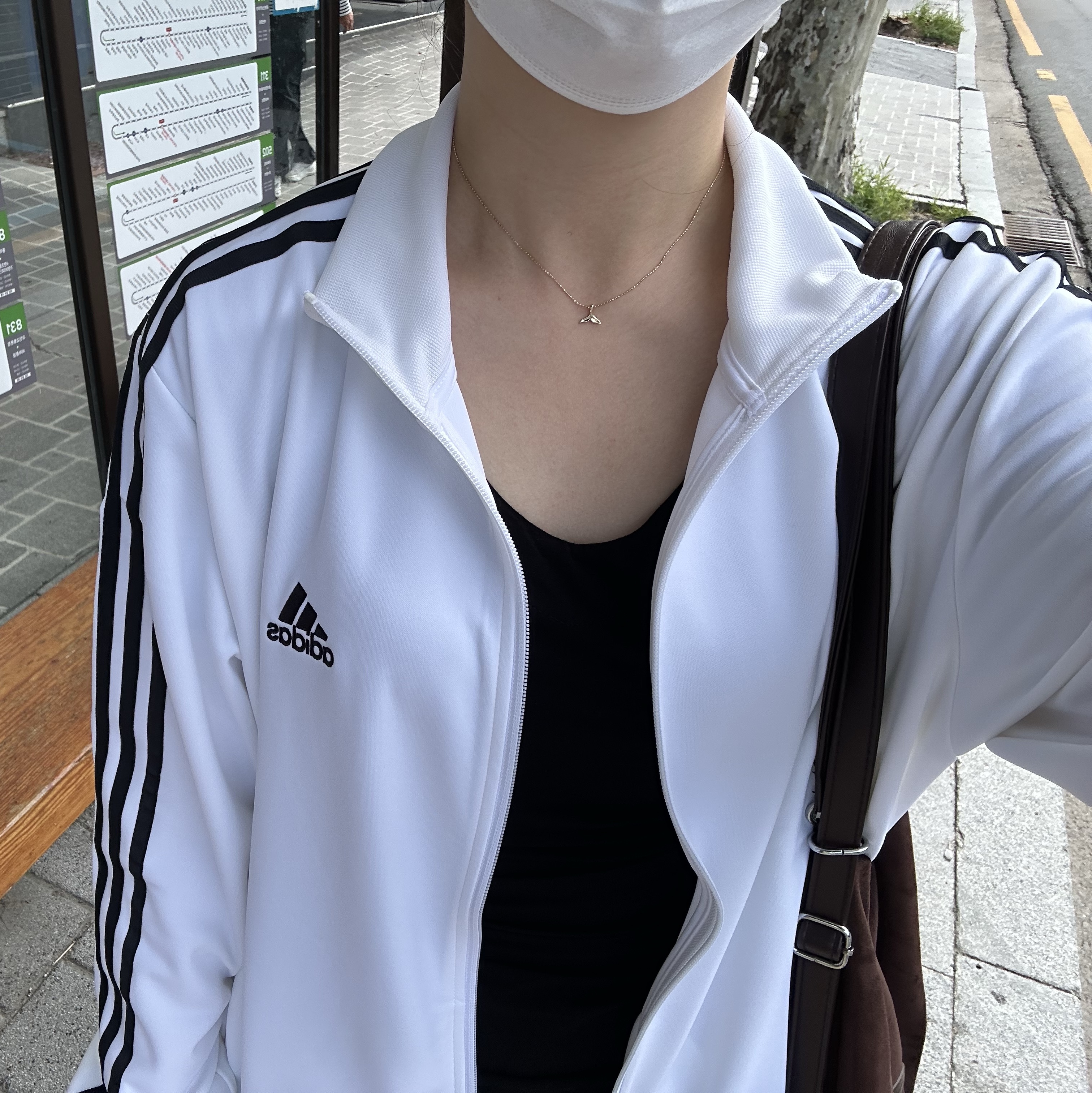 Adidas 3S Regular Fit Double Knit Track Top White - KR Sizing 착용 스타일 - 2