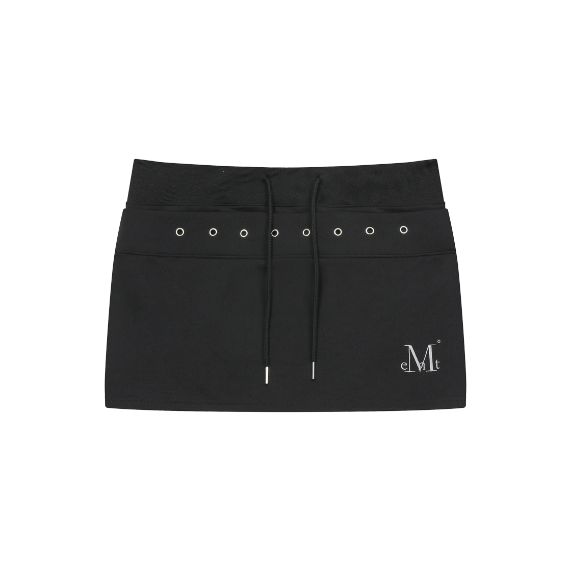 P0000BCE MUCENT Stria Punching Eyelet Banding Mini Skirt (2Color) Black