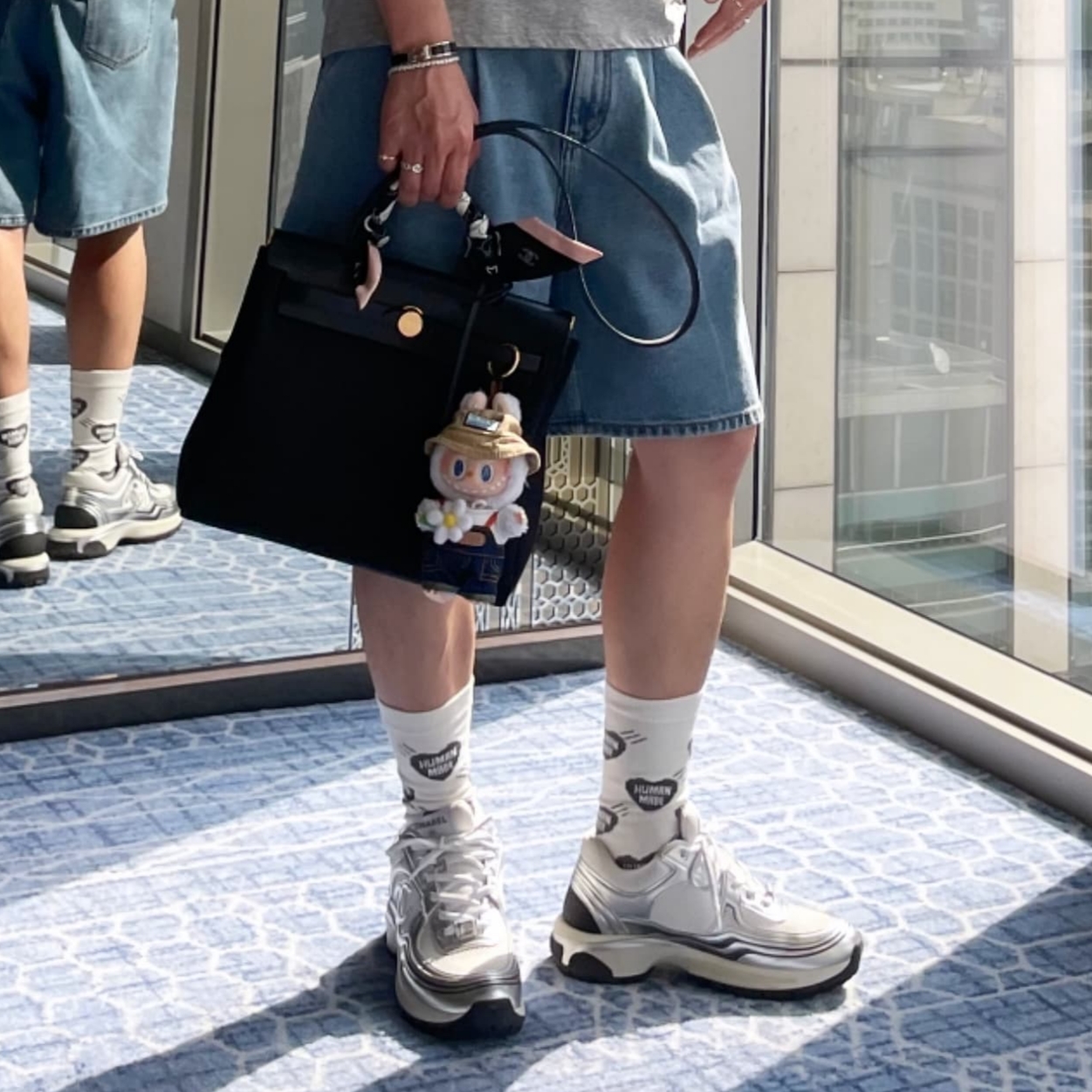 Pop Mart Fall In Wild Labubu Series Toy Keyring, (W) Chanel Sneakers Fabric Laminated & White Silver 착용 스타일 - 3