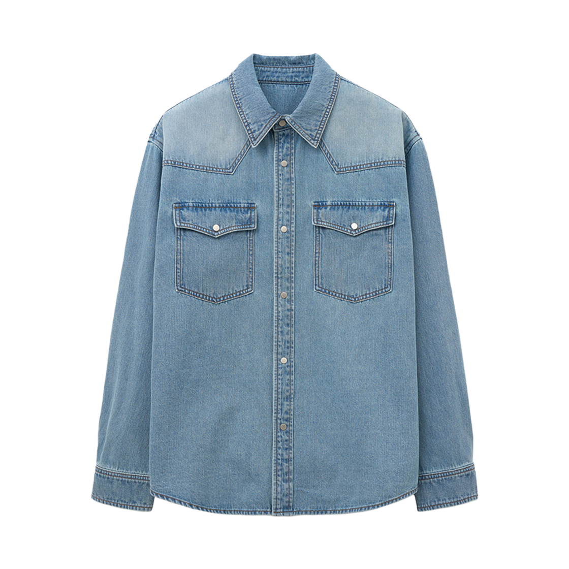 티엔지티 웨스턴 데님 셔츠 워시드 블루