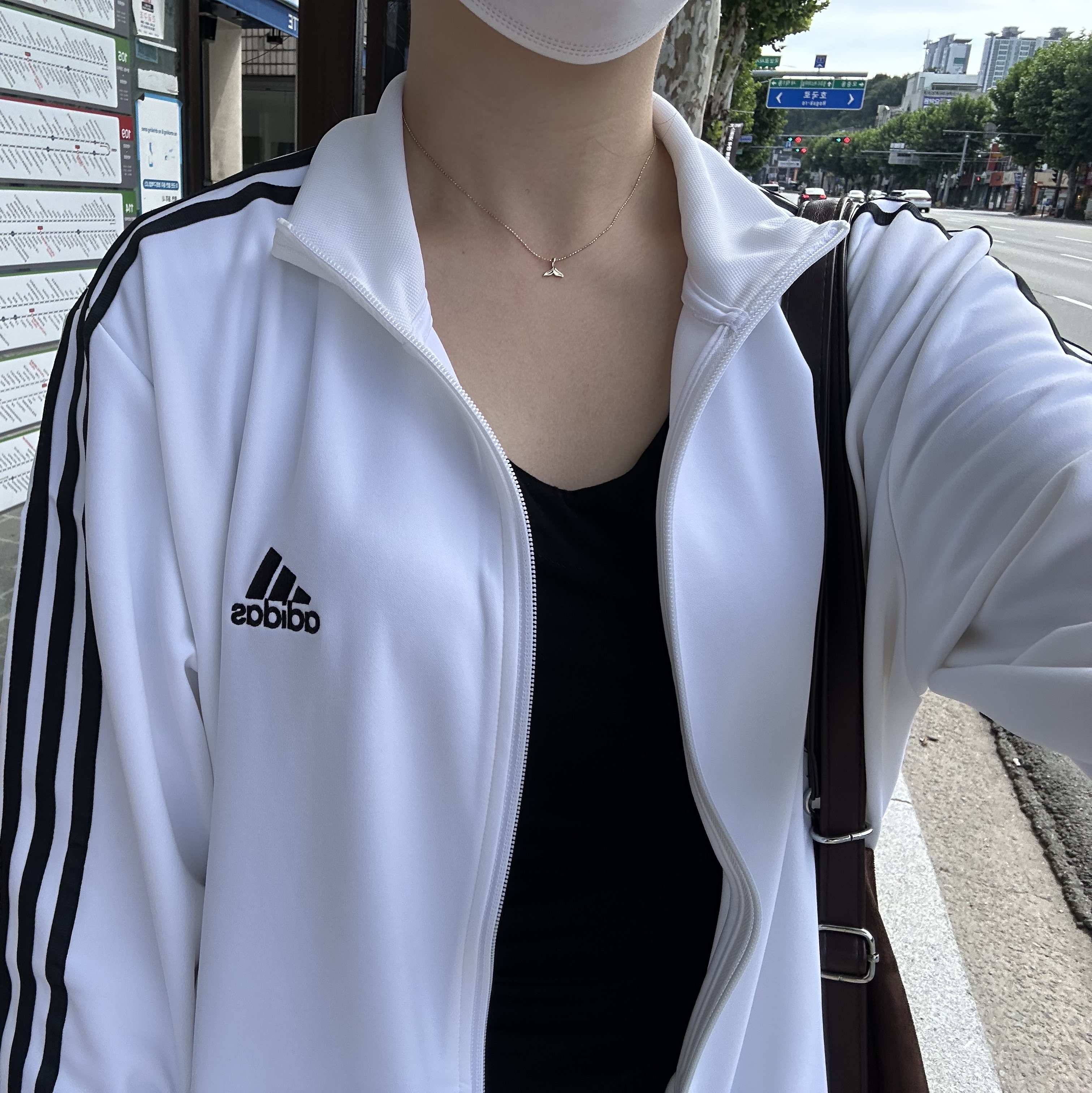 Adidas 3S Regular Fit Double Knit Track Top White - KR Sizing 착용 스타일 - 1