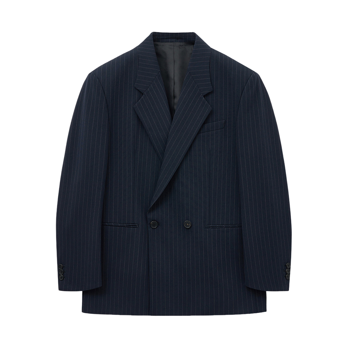 티엔지티 핀 스트라이프 더블 브레스티드 자켓 네이비
