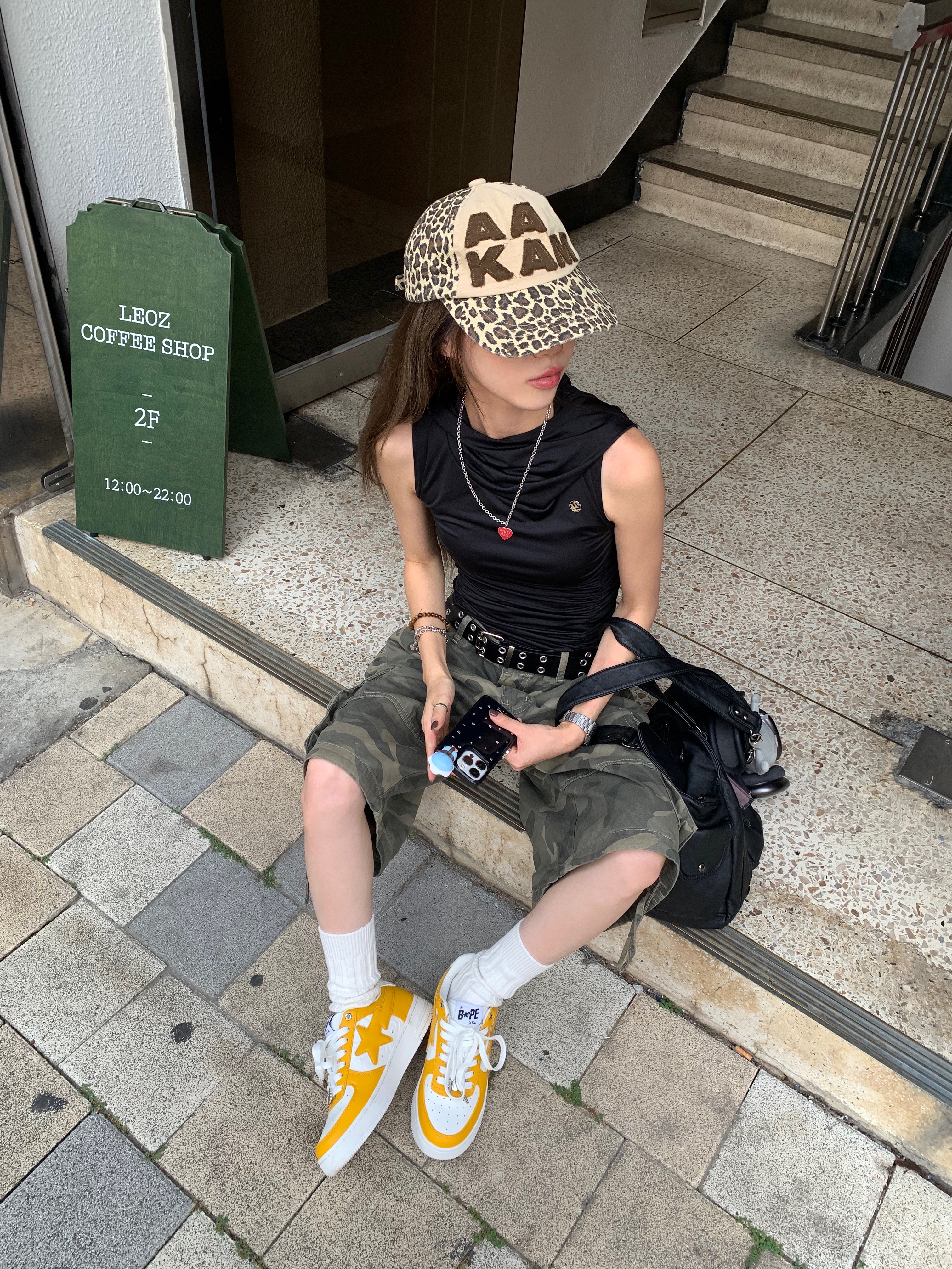 (W) BAPE Sta #3 Orange, Human Made Heart Necklace Red 착용 스타일 - 2
