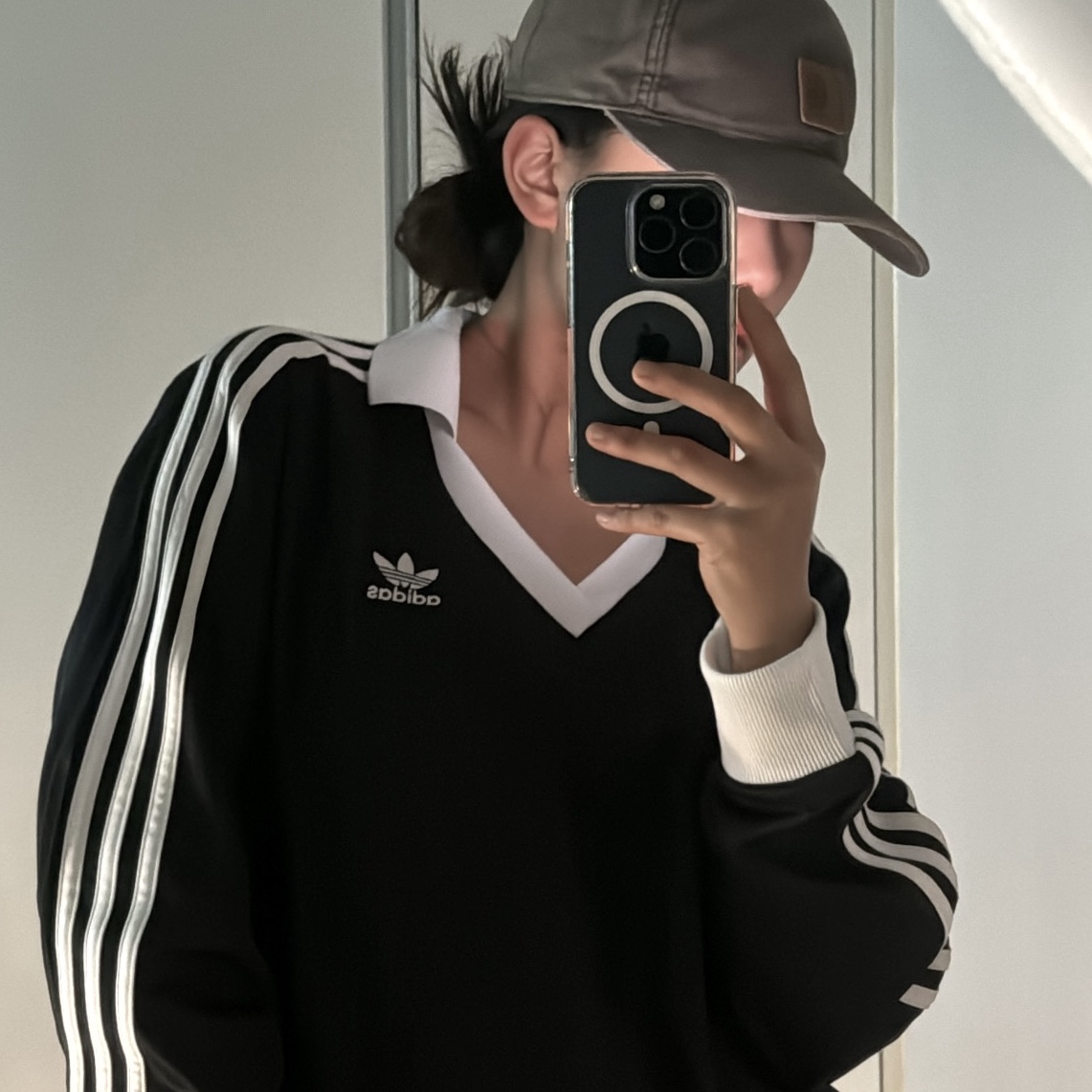 Adidas Adicolor Pique Football Long Sleeve T-Shirt Black - KR Sizing 착용 스타일 - 1