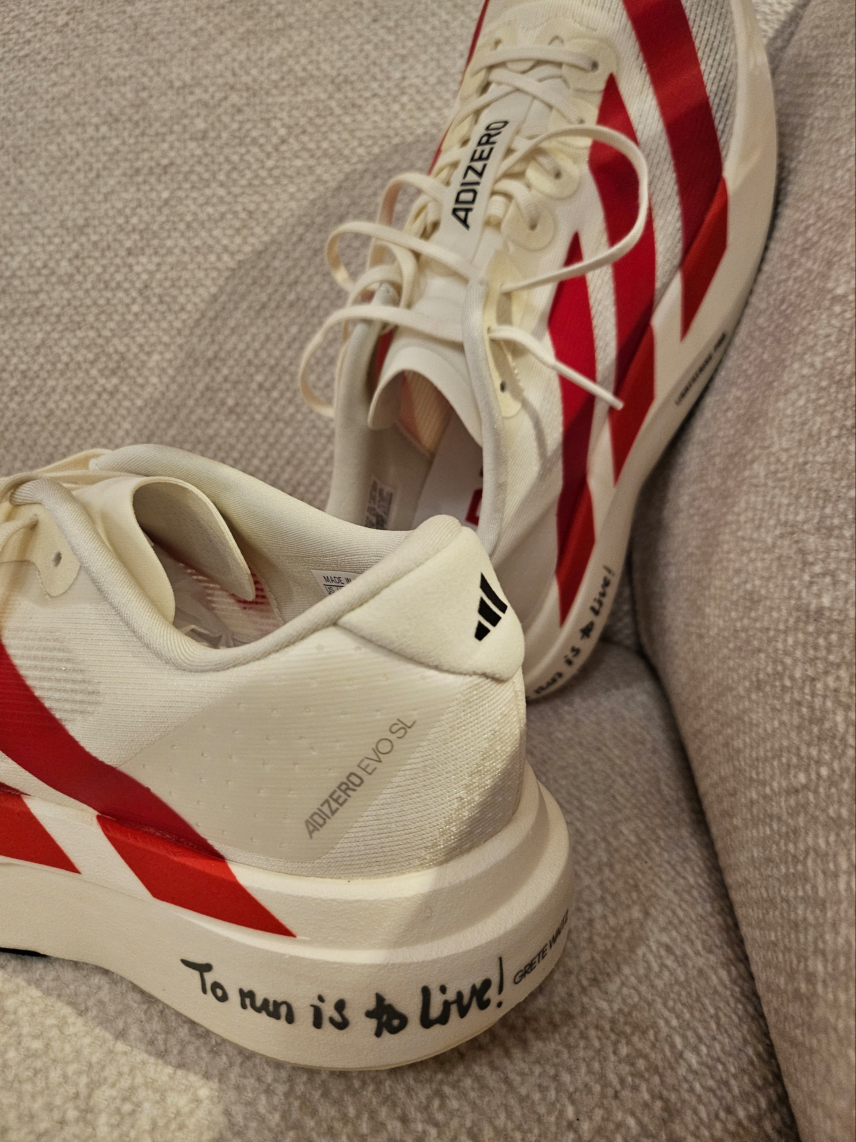 Adidas Adizero EVO SL Off White Better Scarlet 착용 스타일