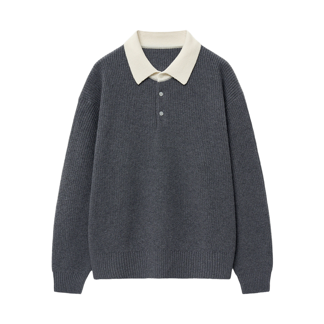 티엔지티 오버사이즈 럭비 폴로 니트 탑 그레이(TNGT Oversized Rugby Polo Knit Top Grey)