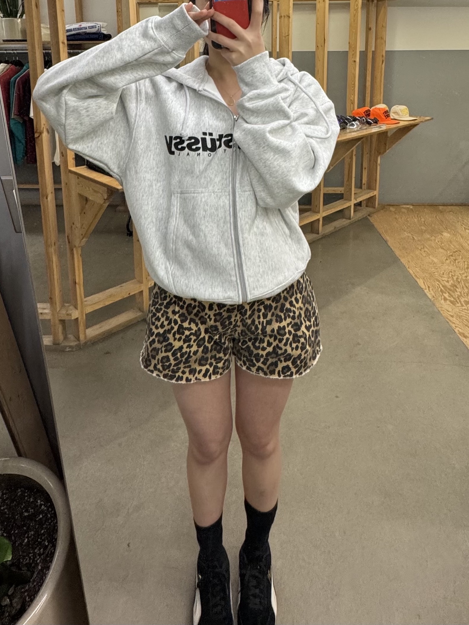 Stussy Mirror Zip Hoodie Ash Heather, Puma Speedcat OG Black White 착용 스타일