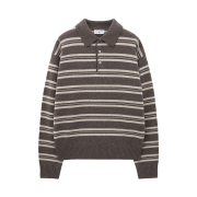 TNGT Oversized Stripe Polo Knit Top Brown