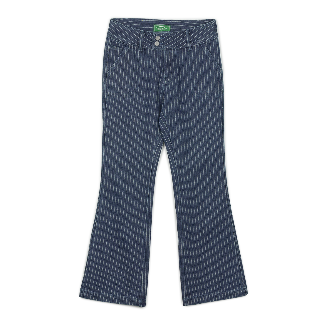 그린버터 핀스트라이프 부츠컷 데님 팬츠 딥 블루