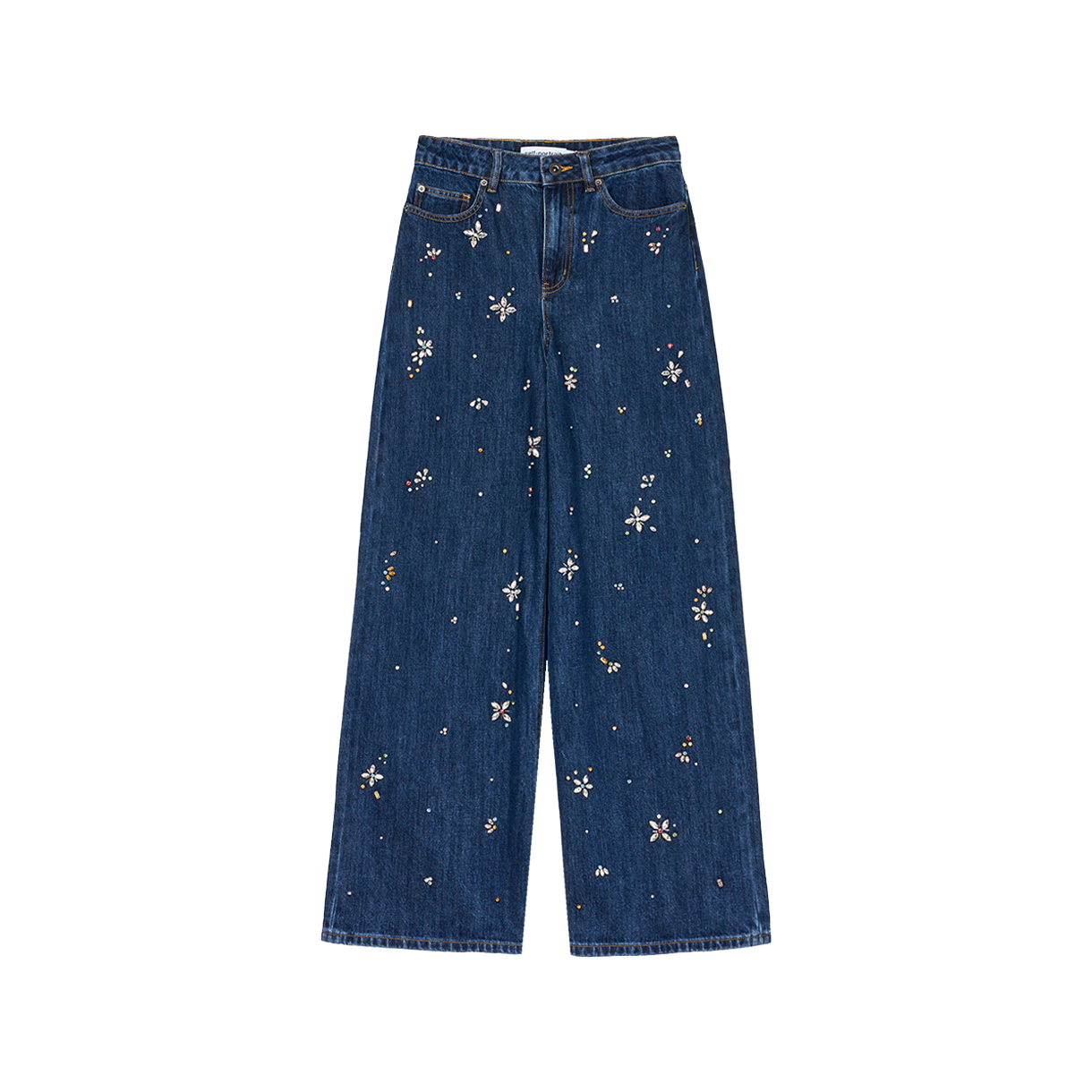 셀프 포트레이트 우먼 엠벨리시드 와이드 레그 진스 블루- 25FW(Self Portrait Women Embellished Wide Leg Jeans Blue - 25FW)