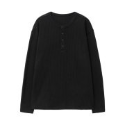TNGT Ribbed Henley Neck T-Shirt Black