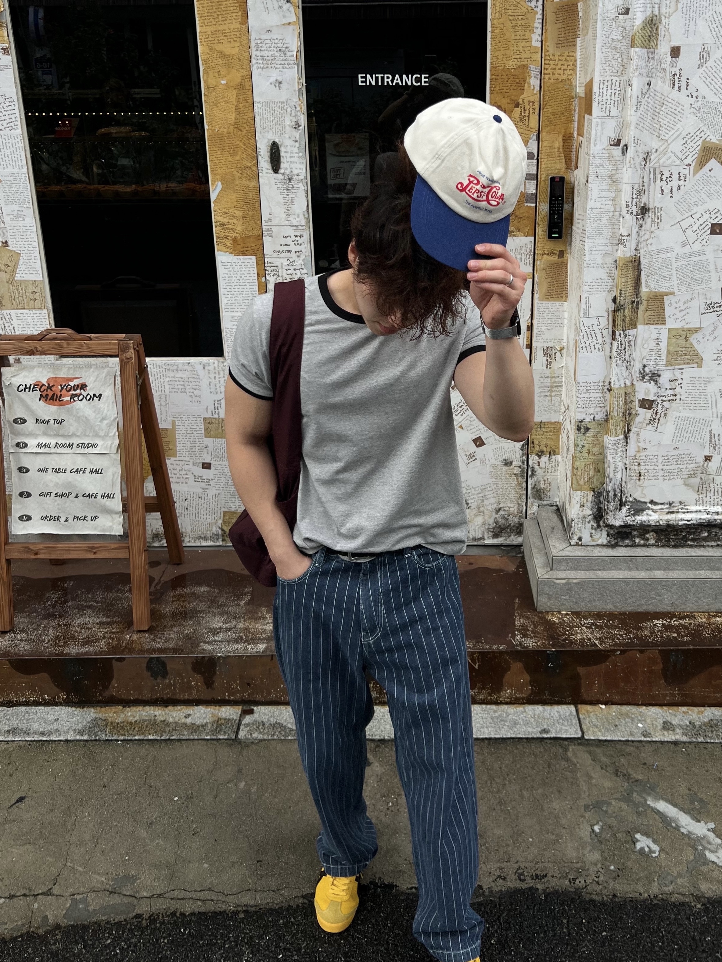 Onitsuka Tiger Mexico 66 Yellow Black, Carhartt WIP Orlean Stripe Pants Blue White Stone Washed 착용 스타일 - 7