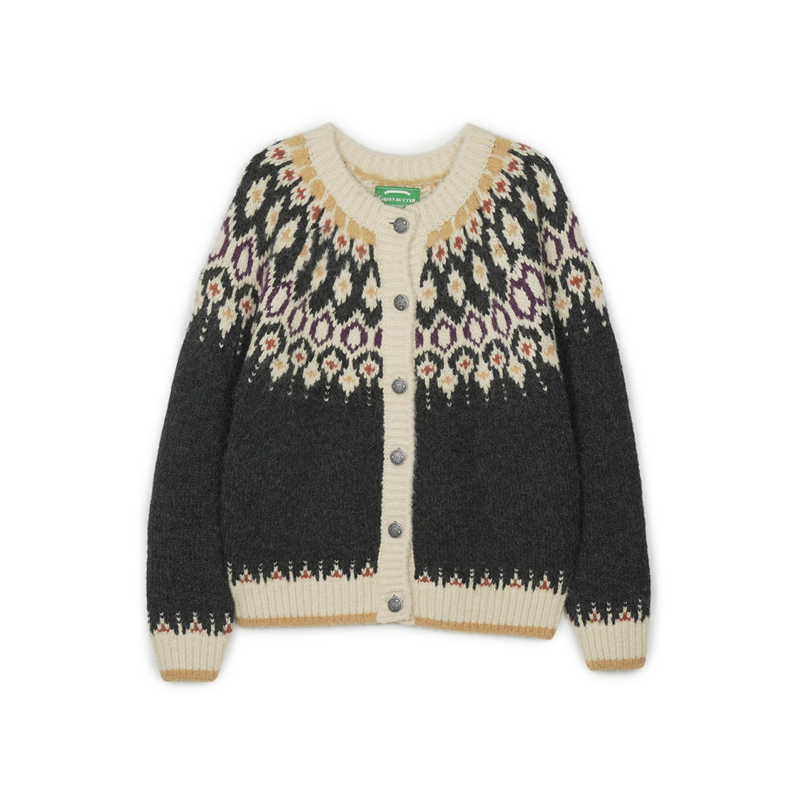 그린버터 알파카 노르딕 카디건 차콜