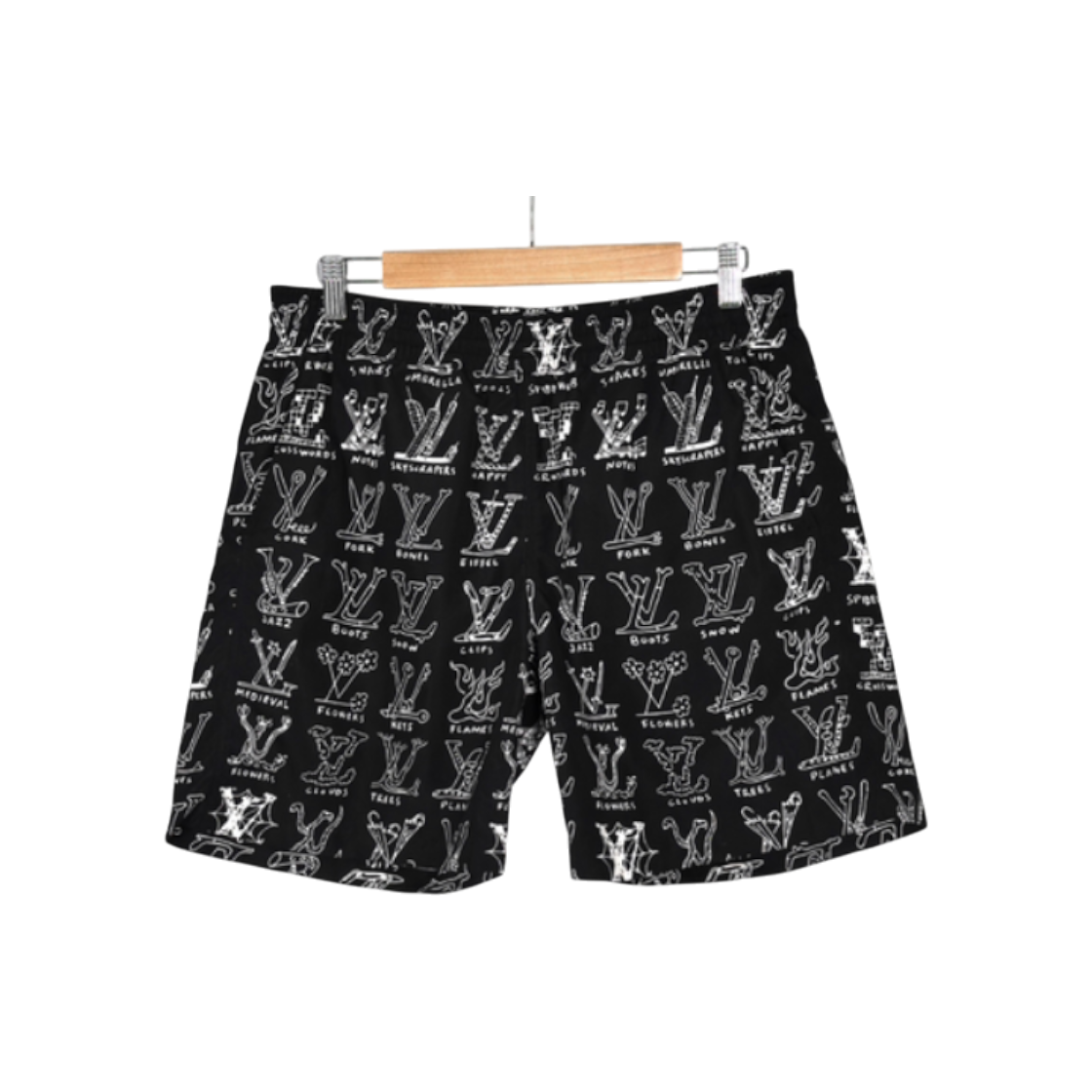 ITMKTB59WPIR Louis Vuitton Men's LV Logo Jacquard Cartoon Swim Shorts - Black