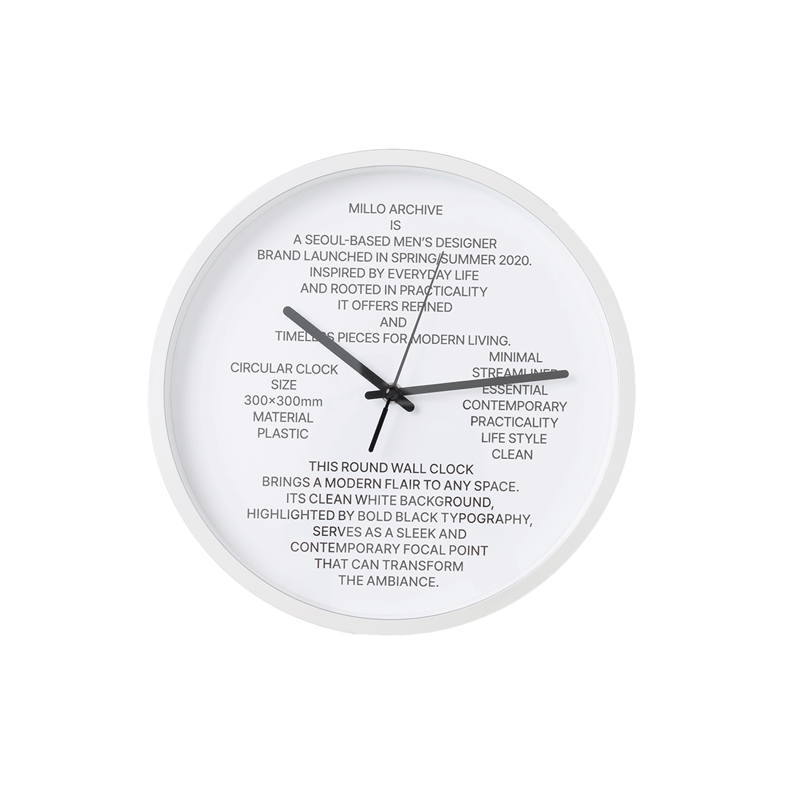 밀로 아카이브 심볼릭 타입 월 클락 화이트(Millo Archive Symbolic Type Wall Clock White)