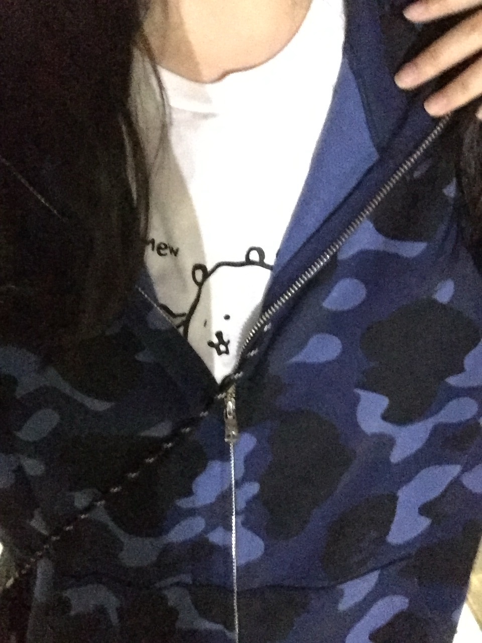 BAPE Color Camo Shark Full Zip Hoodie Navy 착용 스타일 - 2
