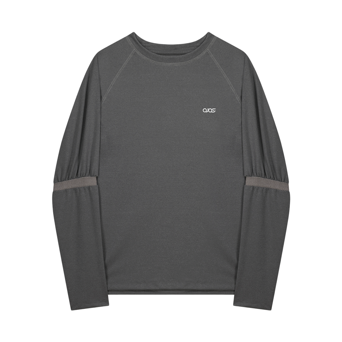 오호스 메쉬 밴드 퍼프 슬리브 차콜(OJOS Mesh Band Puff Sleeve Charcoal)