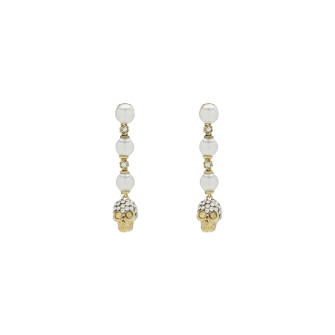836464J161P1953 (W) Alexander McQueen Skull and Pearl Earrings Pale Gold