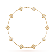 Van Cleef & Arpels Vintage Alhambra Necklace 10 Motifs 18K Yellow Gold Diamond