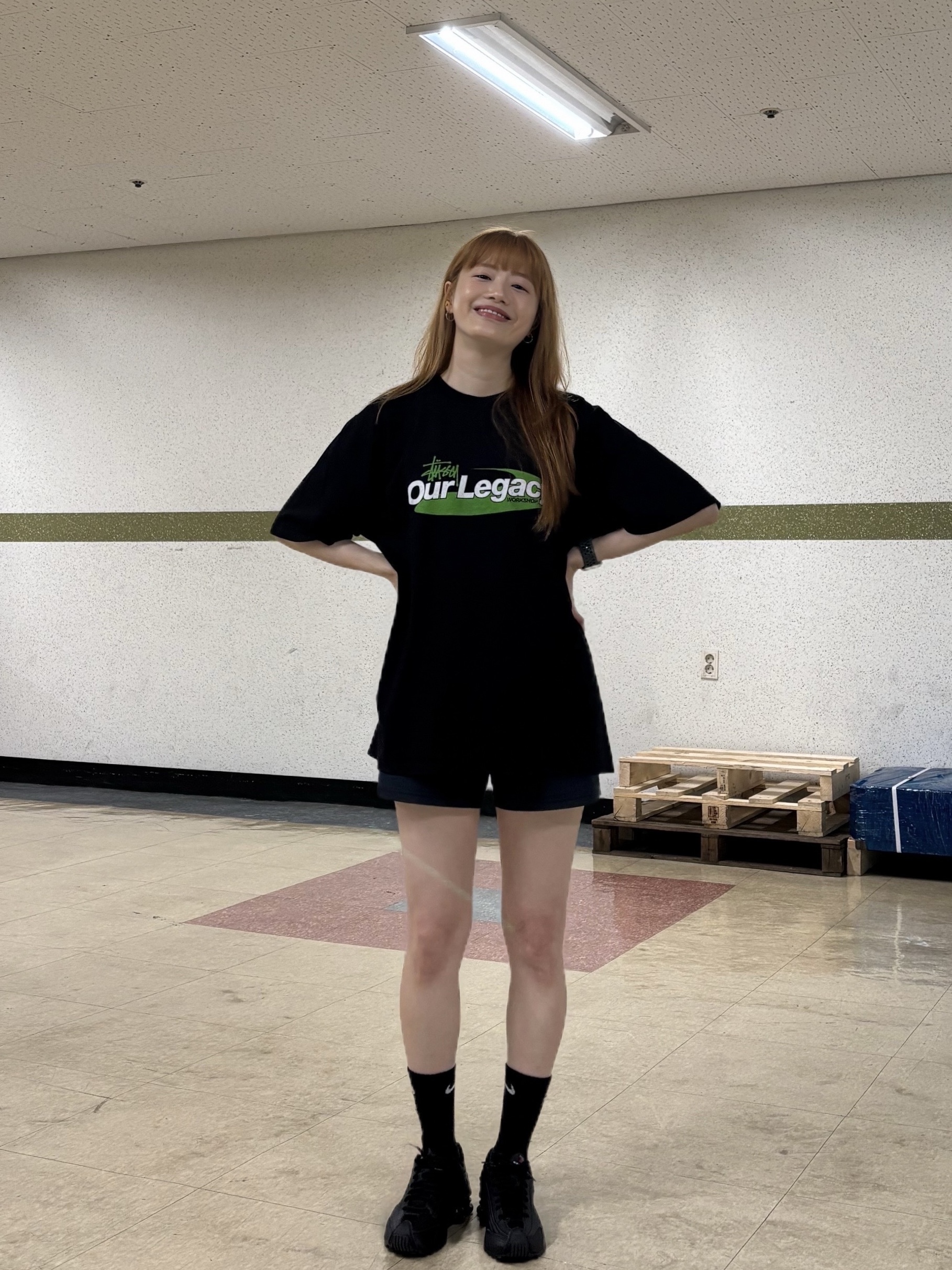 Stussy x Our Legacy Work Shop Swirl Pigment Dyed T-Shirt Black, (W) Nike Shox R4 Black 착용 스타일 - 5