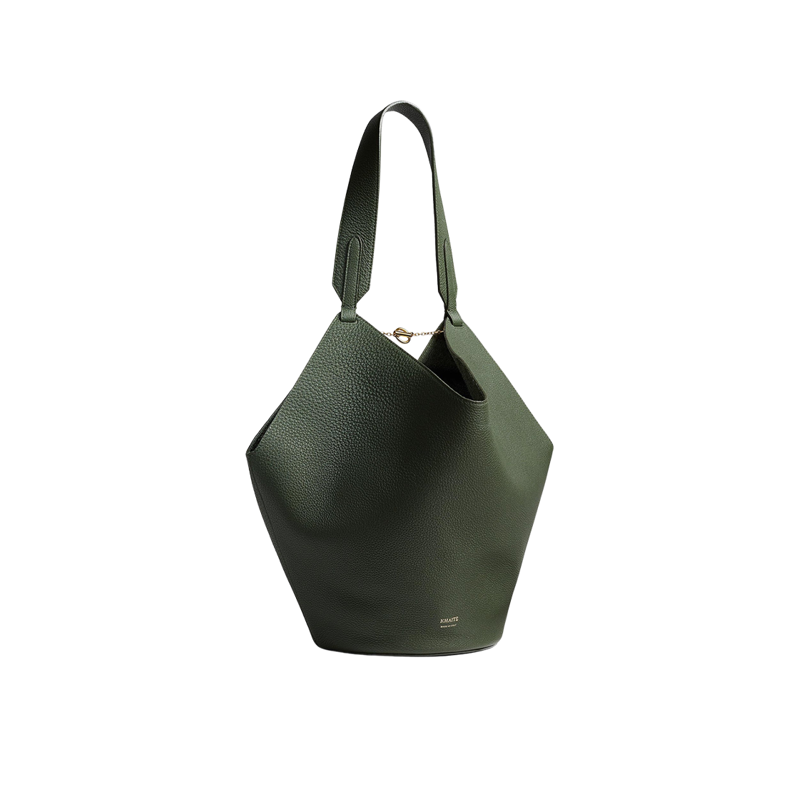H2043-914-474 Khaite Small Lotus Pebbled Leather Tote Bag Bottle Green