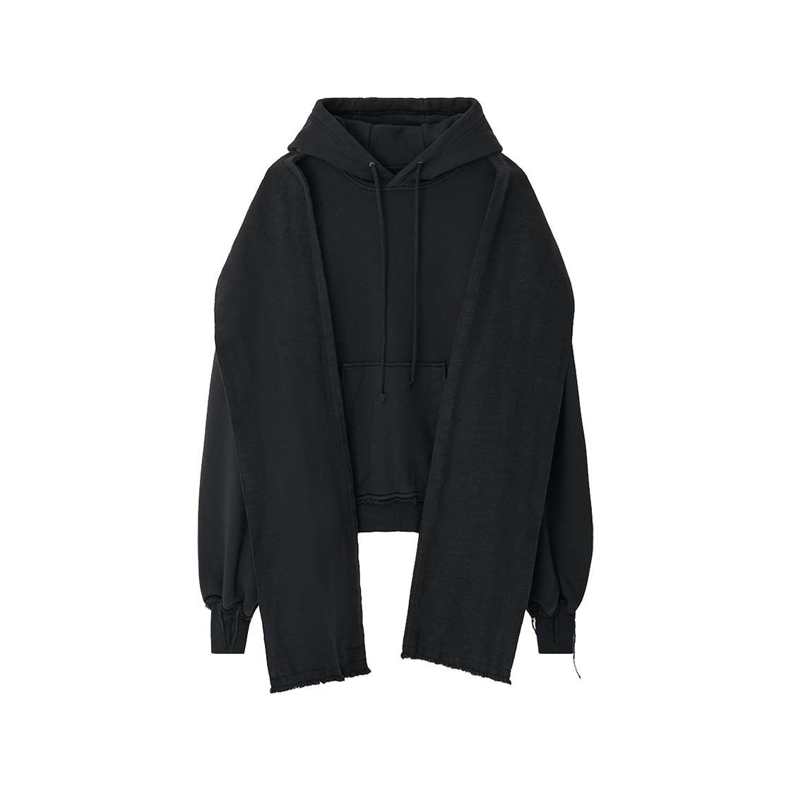 비엘알 다이드 로우 엣지드 후디 위드 린넨 머플러 블랙(BLR Dyed Raw Edged Hoodie with Linen Muffler Black)