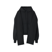 BLR Dyed Raw Edged Hoodie with Linen Muffler Black