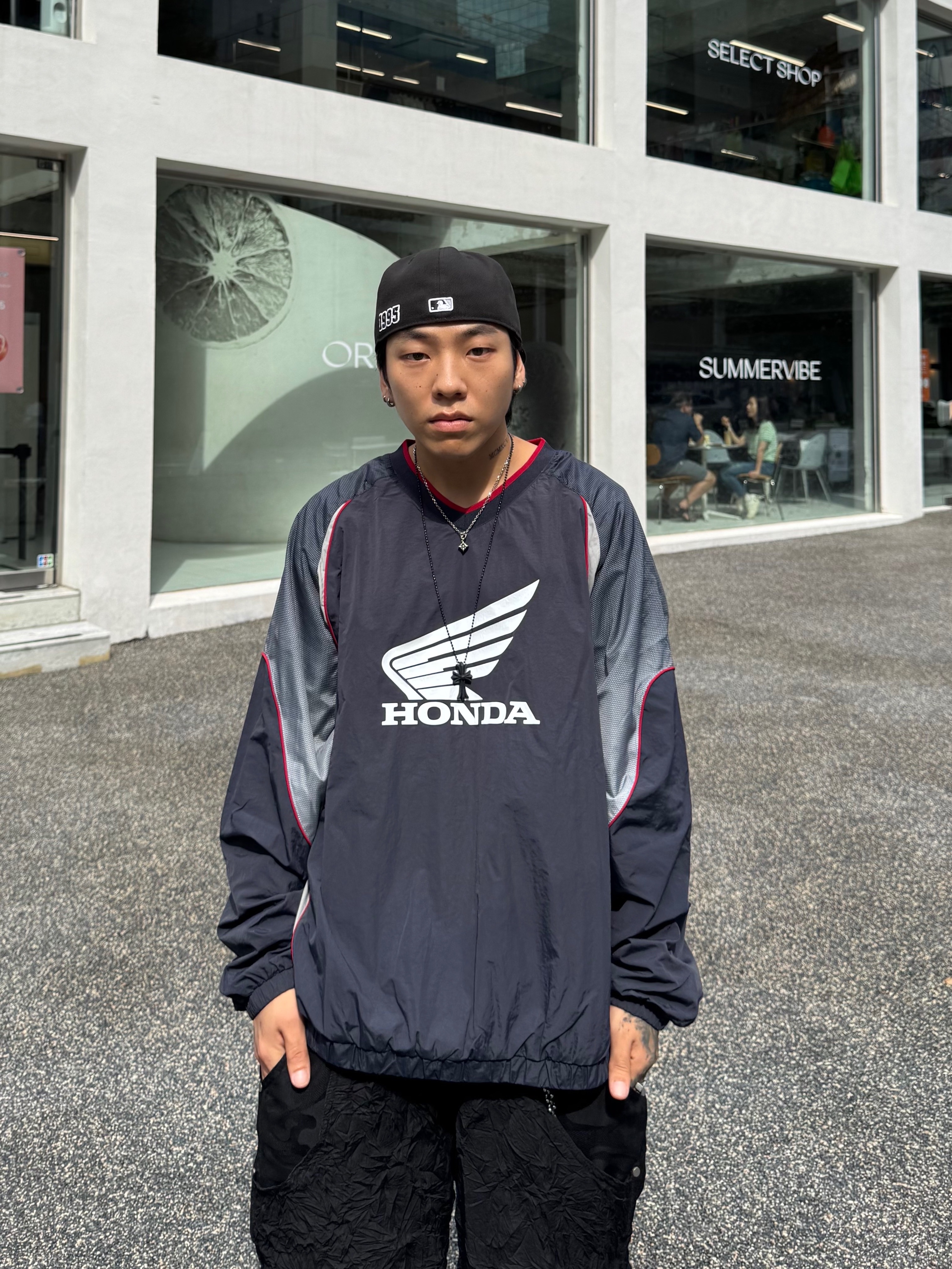 Honda Speed Track Nylon Long Sleeve Navy, Wapworks Crease Baggy Shorts 착용 스타일 - 10