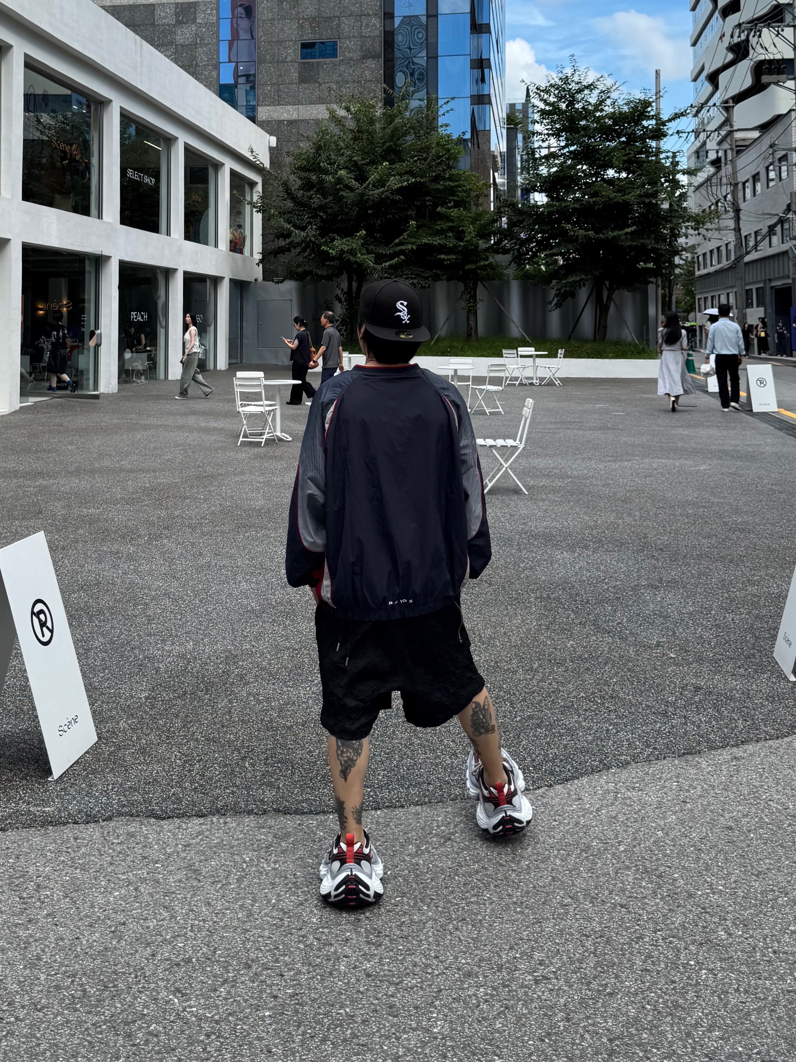 Honda Speed Track Nylon Long Sleeve Navy, Wapworks Crease Baggy Shorts 착용 스타일 - 8