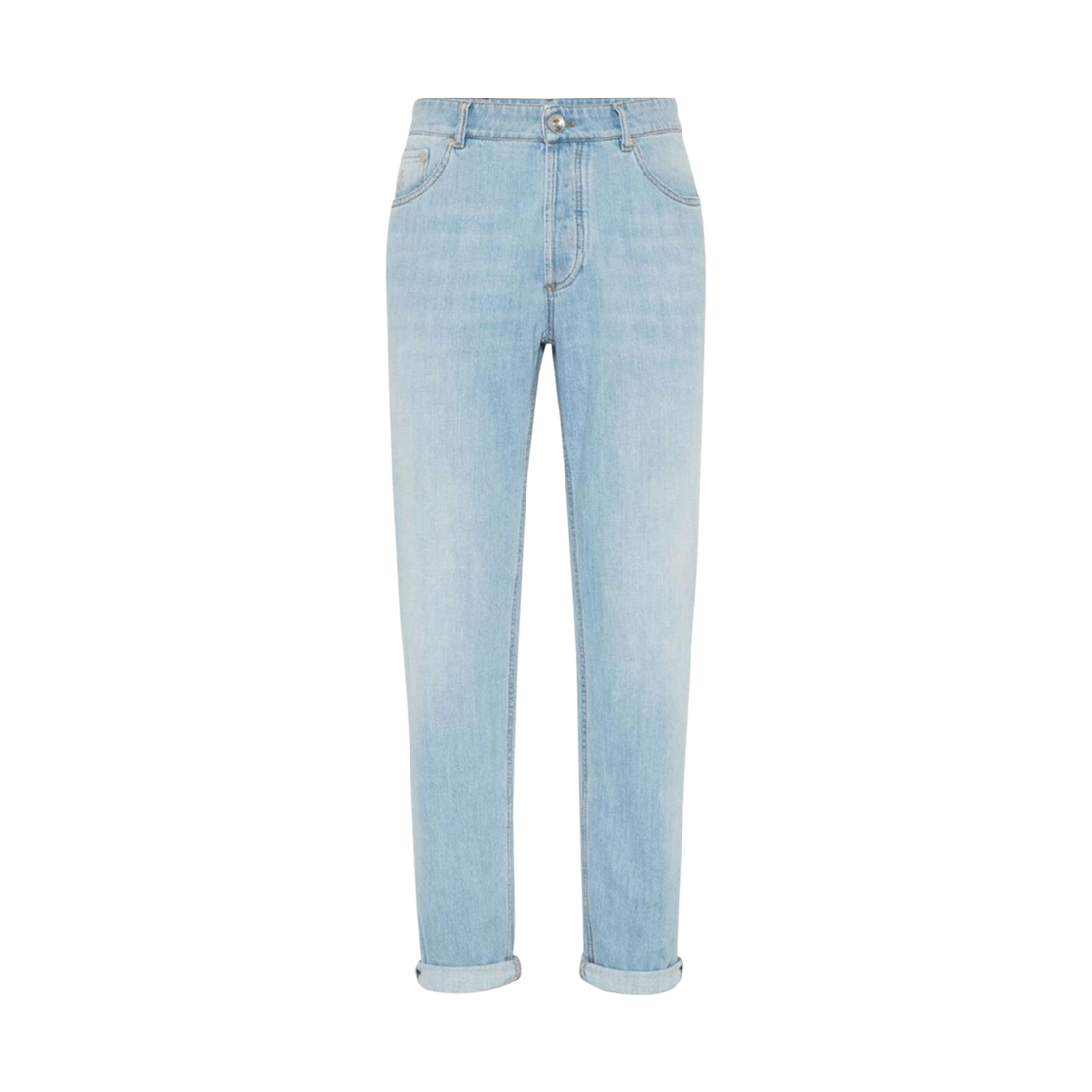 M0Z37D3210-C1469 Brunello Cucinelli Lightweight Denim Traditional Fit Five Pocket Trousers Light Blue