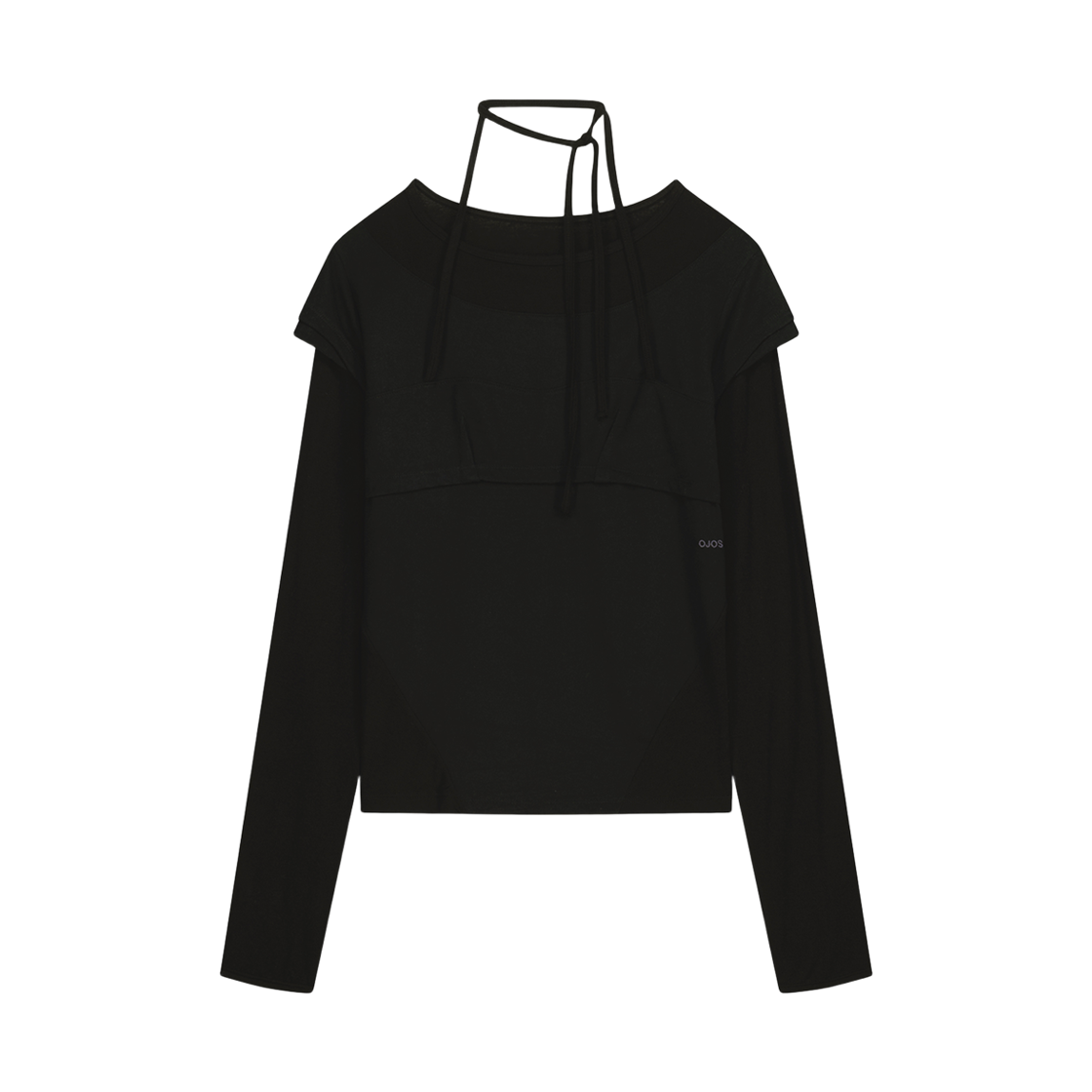 오호스 홀터 스트랩 롱 슬리브 블랙(OJOS Halter Strap Long Sleeve Black)