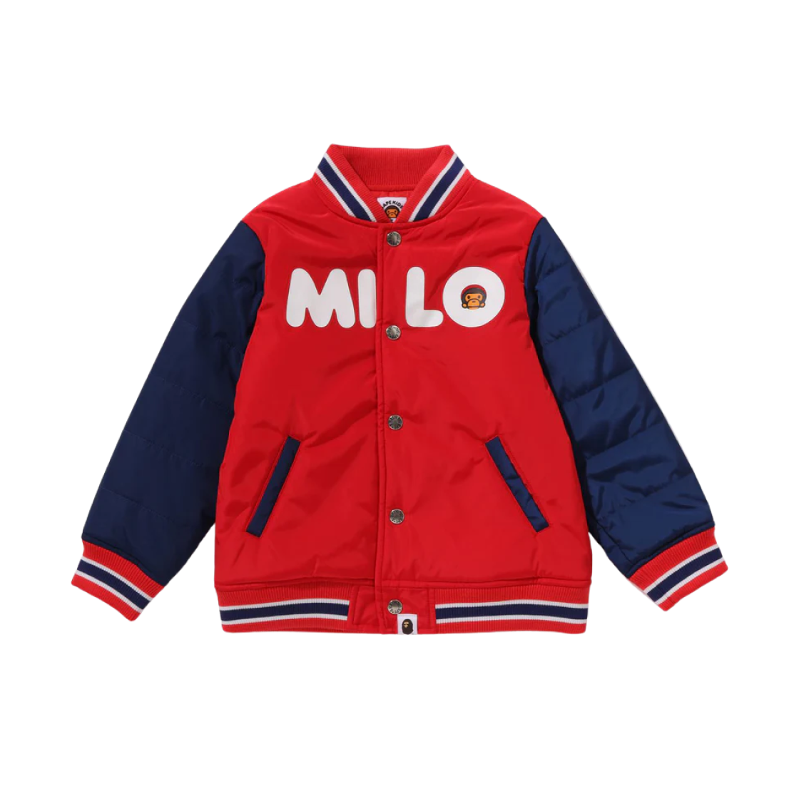 (키즈) 베이프 베이비 마일로 패딩 바시티 자켓 레드((Kids) BAPE Baby Milo Padded Varsity Jacket Red) - 1