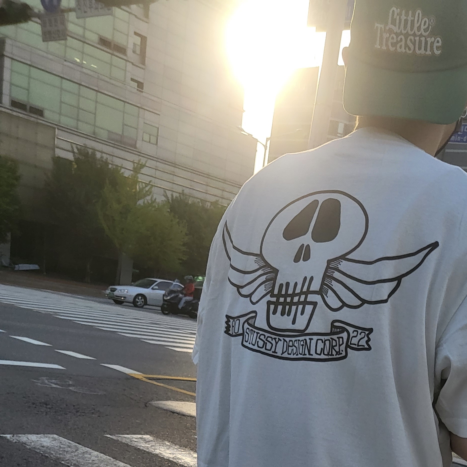 Stussy Skull Wings Pigment Dyed T-Shirt Natural 착용 스타일