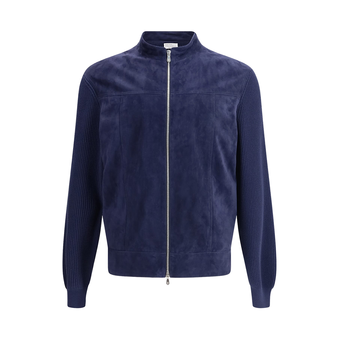 브루넬로 쿠치넬리 스웨이드 코튼 니트 봄버 봄버 자켓 나이트(Brunello Cucinelli Suede and Cotton Knit Bomber Jacket Night) - 1