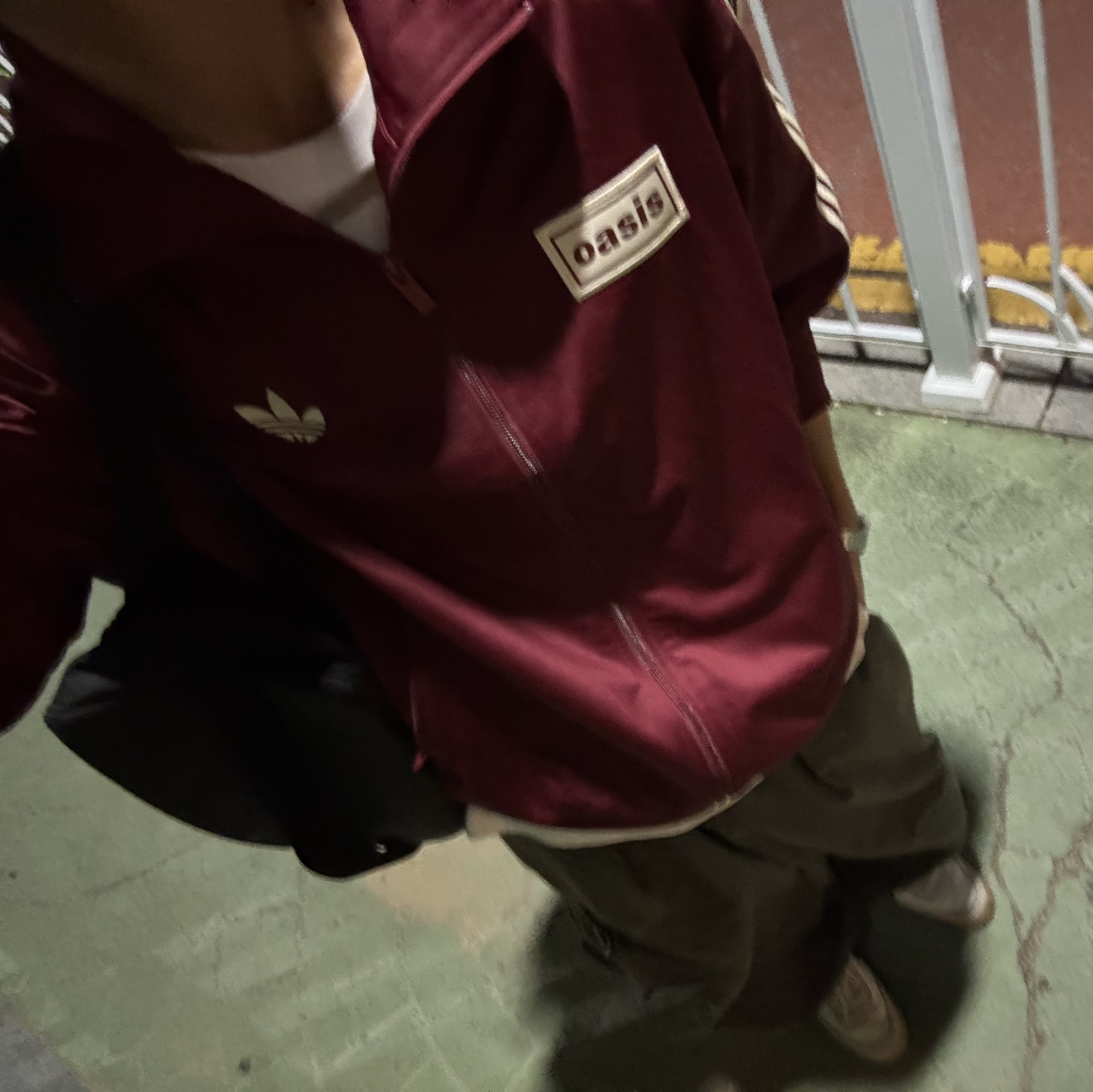 Adidas x Oasis Tour Firebird Track Top Noble Maroon - US Sizing 착용 스타일