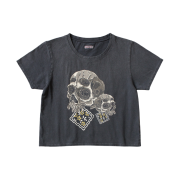 Kapital 20 Jersey Cropped T-Shirt Peckish Rain Skull Pt Black