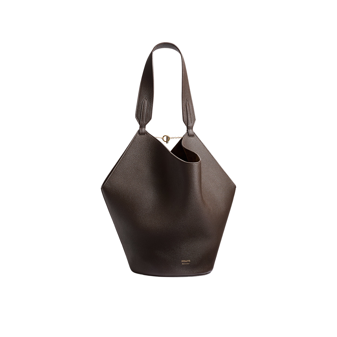 H2043-914-950 Khaite Small Lotus Pebbled Leather Tote Bag Dark Brown