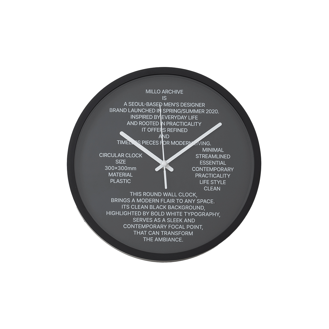 밀로 아카이브 심볼릭 타입 월 클락 블랙(Millo Archive Symbolic Type Wall Clock Black)