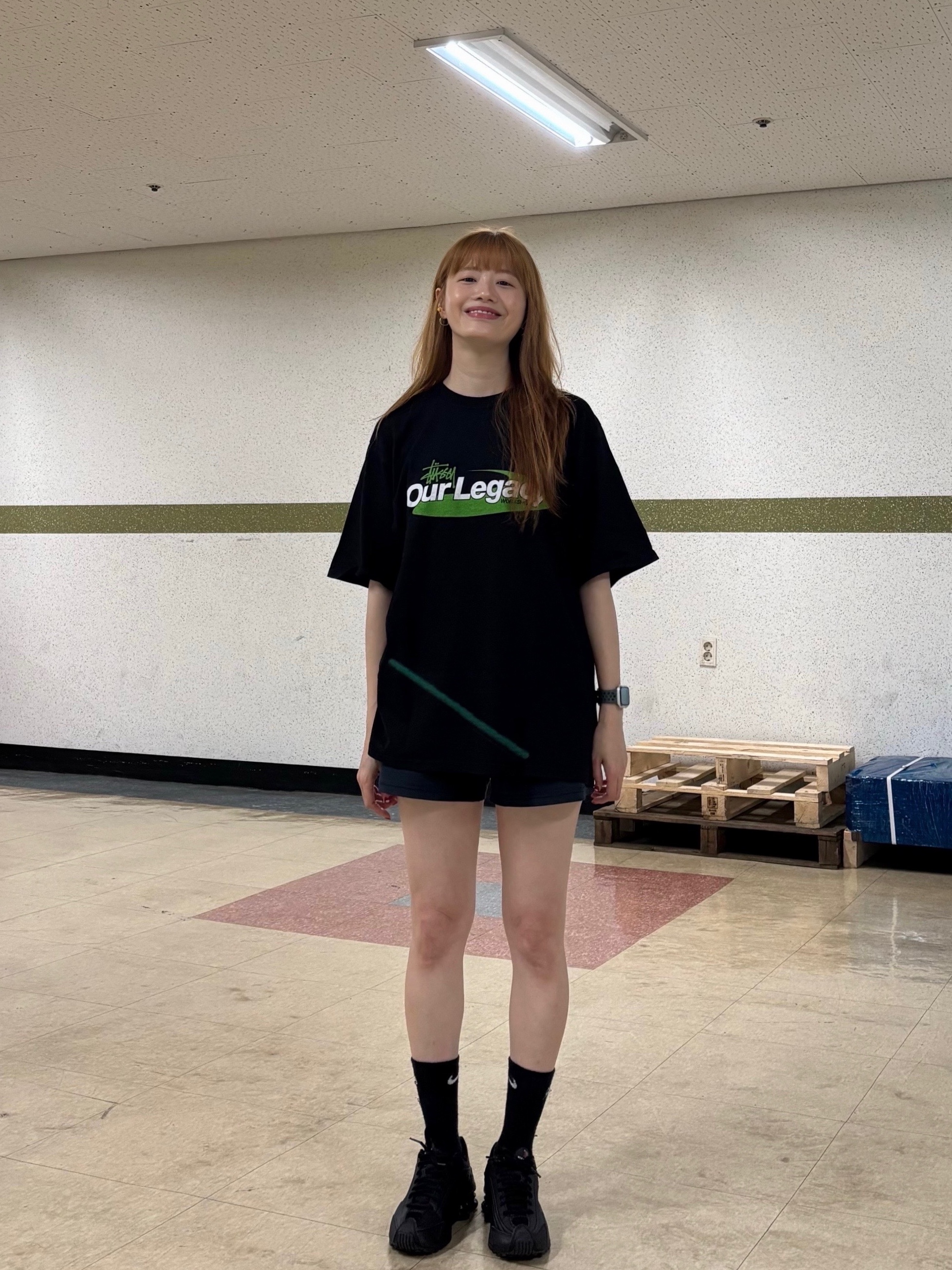 Stussy x Our Legacy Work Shop Swirl Pigment Dyed T-Shirt Black, (W) Nike Shox R4 Black 착용 스타일 - 6