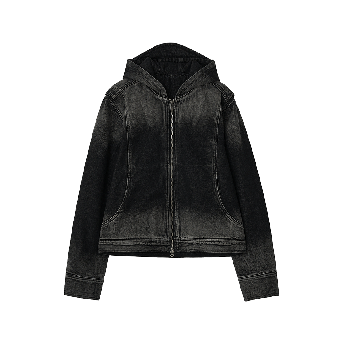 비엘알 블리치드 데님 후디 집업 자켓(BLR Bleached Denim Hoodie Zip-Up Jacket)