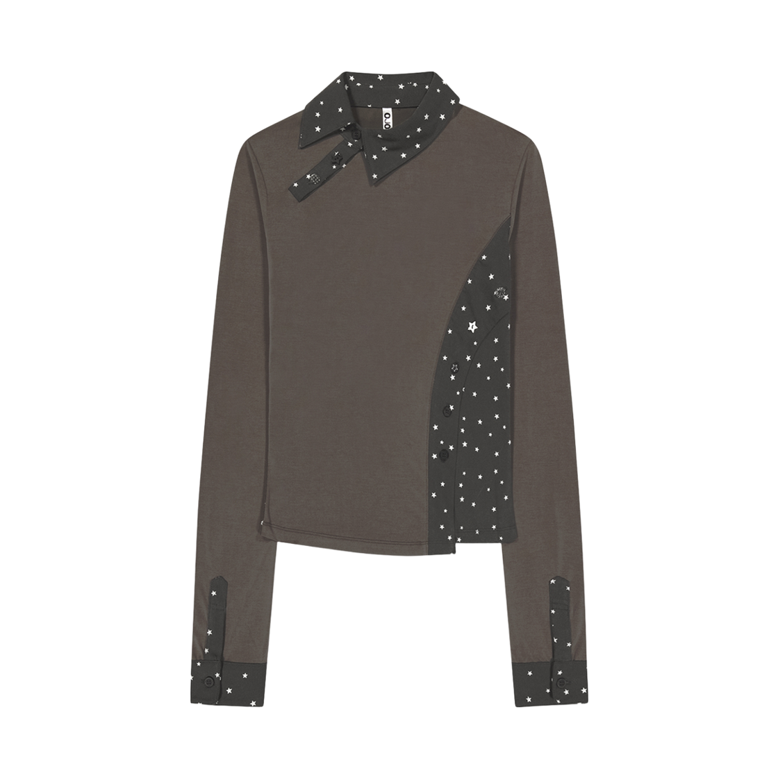 OJ25FWTS004SBR OJOS Starcut Jersey Collar Tee Stone Brown